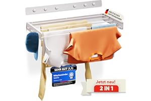teolix Wäscheständer Wandmontage [2in1 mit extra Kleiderhaken] Ausziehbar und Platzsparend | Wäschetrockner Klein für Wand | Clothes Drying Rack Zeitlos Praktisch - (Weiß, 100cm)