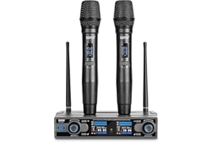 SGPRO Handheld Wireless Microphone Set of 2, Cordless Professional Dual Set, Unidirectional Cardioid, Public and Home Use with AA Batteries Powered Microphones, 262Feet 20 Preset UHF Frequencies