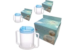 LIFE Healthcare Adult Drinking Cups – Set of 3 x 300ml Spill-Proof Two Handled Cups for Elderly & Disabled – Non-BPA Plastic Beakers – Dishwasher Safe Reusable Cups for Adults