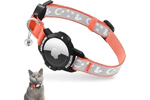 VEYALISE Reflektierend Airtag Katzenhalsband mit Sicherheitsverschluss und Glöckchen, Verstellbar Halsband Katze mit Apple Airtag Hülle (Orange, Katzen und Welpen 23-33cm)
