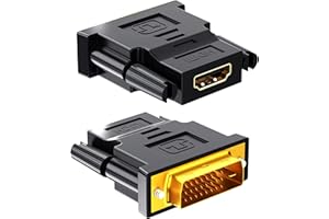 N NEWTOP Adattatore AD38 Convertitore HDMI Femmina (19 poli) su DVI-D Maschio (24+1) Dual Link Connettore Nero Dorato M-F Segnale Full HD 1080p Standard HDTV per Cavo Monitor Computer TV (2, Nera)
