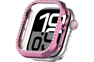 Miimall Bling-fodral till Apple Watch Series 10, 46 mm, glitter hårt PC-skydd med härdat glas skärmskydd, kristalldiamanter s