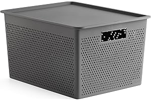 Tatay Set de Caja Organizadora Rectangular 20L y Tapa Bohol, de Polipropileno, Libre de BPA, Plástico 100% Reciclado, Gris Antracita, Medidas 30,5 x 39,5 x 22 cm