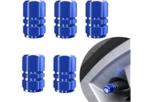 Lahviuu Bouchon de Valve Hexagonal en Alliage Aluminium - 5pcs Couvercle Poussière Pneu, Capuchons Tige pour Voitures, Vélos, Camions, Motos (Bleu)