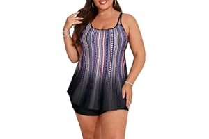 Hanna Nikole Women Tummy Control Tankini Plus Size Two Piece Swimsuit High Waist Swimwear A-Line Swim Tops