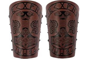 HiiFeuer Viking Armband, Embossed Fenrir Mjolnir Faux Leather Armour, Medieval PU Leather Bracers for LARP Activities, Halloween