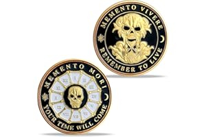 AtSKnSK Memento Mori Moneta Memento Vivere Moneta Teschio Albero della Vita Medaglione Pratica Stoica Moneta Memento Vivere (Nero & Oro)