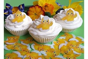 ANGLESIT EASTER 24 X CUTE EASTER CHICK EDIBLE WAFER/RICE PAPER CUPCAKE CAKE TOPPERS BIRTHDAY PARTY EASTER DECORATION