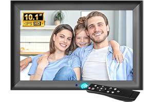 OBVHNUA Marco de Fotos Digital de 10.1 Pulgadas, Portaretratos Digitales Pantalla FHD IPS 1280 x 800, Soporte de Foto/Música/Video, Rotación Auto, Marco Digital con Control Remoto/Reloj/Calendario