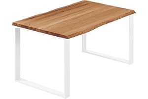 ‎LAMO LAMO Manufaktur Esstisch Küchentisch Schreibtisch Couchtisch aus Massivholz, mit Baumkante 120x60x76 cm (AxBxH), Modern, Dunkel/Weiss, LCB-01-A-004-9016M