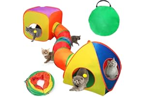 Mfsdai 3 in 1 Katzentunnel Outdoor,Interaktive Katze Spieltunnel katzenlaufrad Faltbare Pop Up Katzenspielzeug Katzenzelt Rascheltunnel für Innen Katze Kaninchen(Bunt)