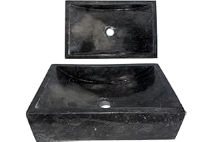 Lendo Online Lavandino Rettangolare - Lavello - Lavabo Arredo Bagno Sanitari - 45x30x12 cm - in Marmo - Pietra naturale - Lucido - Solido e robusto (Nero)