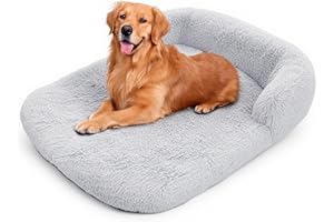 The Fellie Small Dog Mat, Fluffy Dog Crate Bed with Raised Edges, Soft Washable Dog Bed Mat with Removable Cover, Calming Pet Bed with Non-Slip Bottom, Grey, 65X50X4cm
