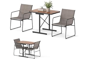 ‎KOMFOTTEU KOMFOTTEU 3-TLG. Gartenmöbel Set, Balkonset mit 1 Esstisch und 2 Stoffstühlen, Balkonmöbel platzsparend, Gartengarnitur Sitzgruppe für Balkon, Terrasse, Pool