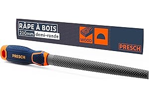 Presch Râpe à bois demi-ronde 200mm - Râpe de haute qualité avec taille double H2 pour former des trous et des courbes dans le bois dur ou tendre, Lime à bois professionnelle