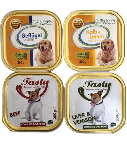 DTPSoft Hundefutter Aluschale 54x 300g Pasteten Mix Hundefutter - Nassfutter Mit Rind & Wild In Aluschale, Getreidefrei Für Alle Größen Hundefutter Pasteten Mix