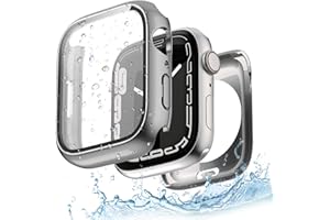 Yolovie 2 in 1 wasserdichte Hülle Kompatibel für Apple Watch Series 9 8 7 45 mm Zubehör, iWatch Glas Displayschutz PC Hard Schutz Case Schutzhülle+Hinterer Rahmenfür Damen Herren 45mm Titan