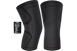 LEXNIUSH Ginocchiera Ortopedica per Uomo/Donne, 2 Pezzi tutore ginocchio per Artrosi, Menisco Lesionato, Lesioni dei Legamenti, Fascia Ginocchiere Sportiva, Palestra, Supporto per Ginocchio(Nero, L)