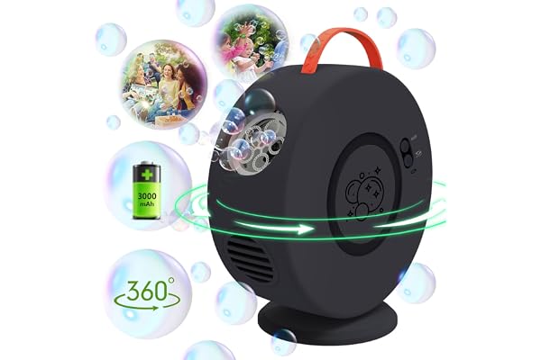 Machine à Bulles, Jouet a Bulles Automatique Rechargeable Soufflante, Rotatif 90°/360°, 500ml Souffleur à Bulles pour Enfants 3 4 5 6 Ans, Jeux De Jardin, Idée Cadeau Garcon Fille (Noir)