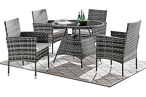 Esterno Living Athens 4 Seater Rattan Garden Bistro Patio Set With Glass Top Table & Light Grey Cushions | Grey | FREE RAIN COVER
