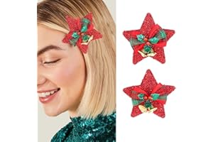 Unicra Christmas Hair Clip Red Stars Headpiece Snowflakes Headwear Green Christmas Tree Hair Pins Halloween Hair Accessories for Women and Girls (Pack of 2) (Star)