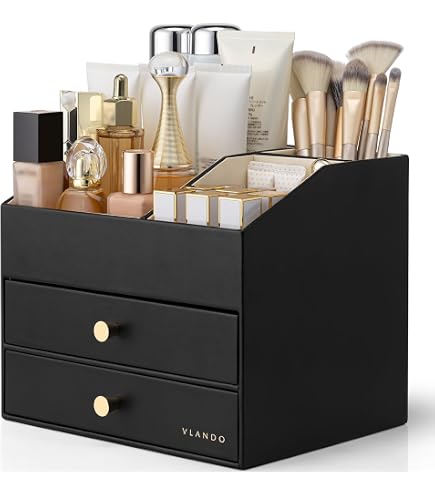 Organisateur De Maquillage Rétro Gris Avec Poignée Portable - Boîte Anti-poussière Pour Salle De Bain Et Vanity