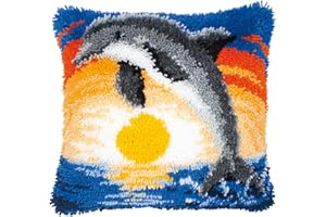 Vervaco Knüpfkissen Set Deko Kissenbezug Knüpfset für Anfänger DELPHIN Basteln Erwachsene Kreativ DIY Handarbeit Set Kissen zum Selber Knüpfe ca. 40 x 40 cm Latch Hook Kit Knüpfhaken Set Kissen