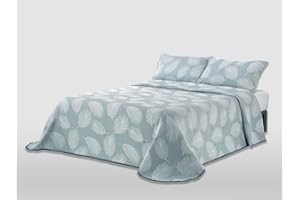 MANTAS MORA - Colcha Jacquard algodón Reciclado Combinado Tacto Natural Ligera y Transpirable diseño N15, 235x270cm, Azul