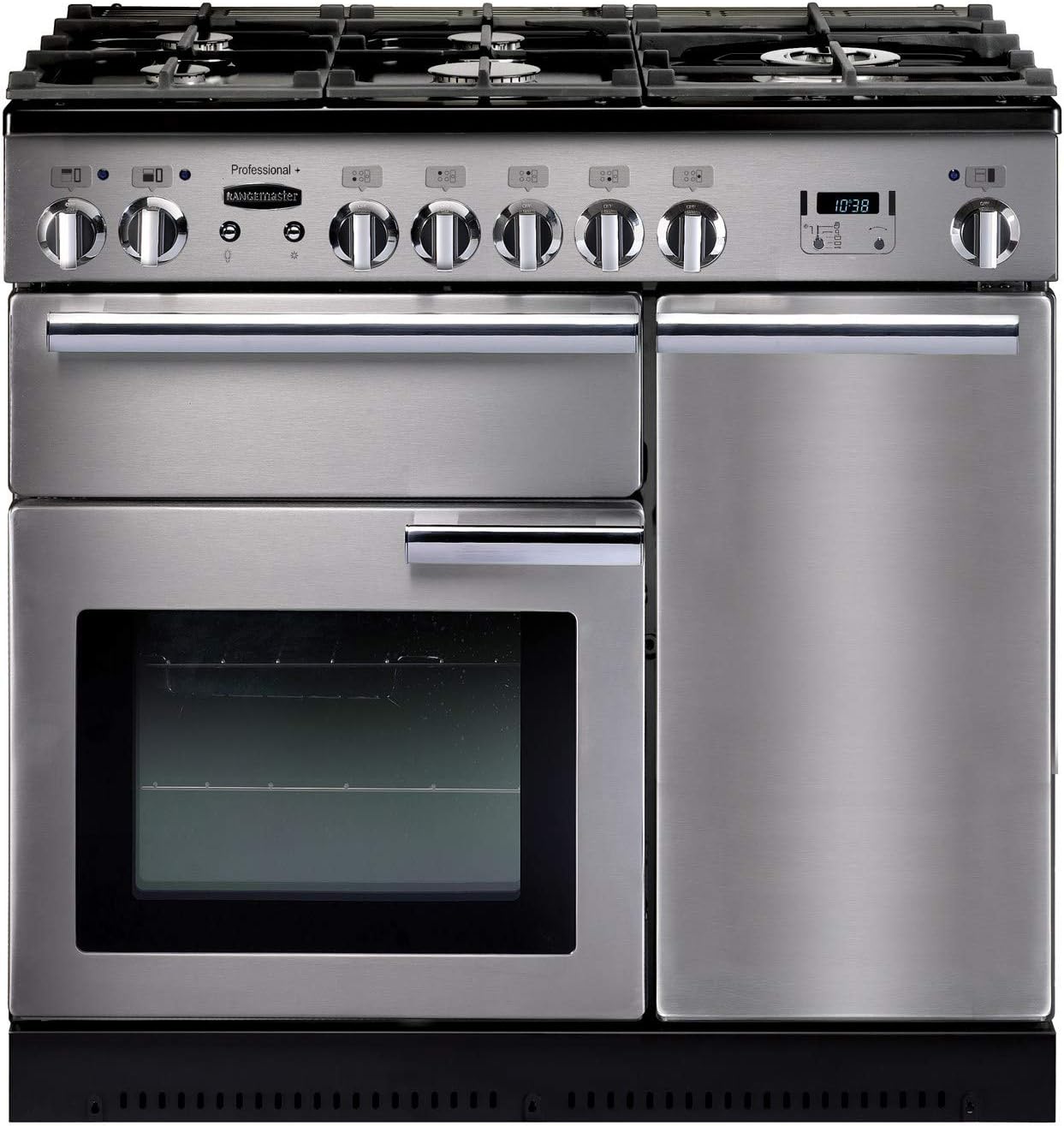 Rangemaster PROP90DFFSS/C Freestanding Range Cooker, Two Fan Ovens, AA Rated, 5 Burner Gas Hob, Stainless Steel