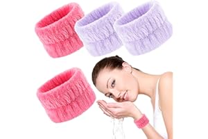 Molain 4 szt. opaski do mycia twarzy w spa, ręczniki na nadgarstek z mikrofibry do mycia twarzy, chłonne elastyczne opaski na nadgarstek, ręczniki do makijażu dla kobiet, zatrzymaj wodę spływającą w