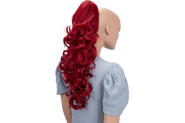 CAISHA 50cm Postiche Natte Queue De Cheval Extensions De Cheveux Volumineux Ondulé Rouge Intense H101