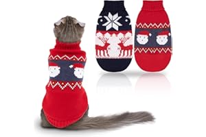 RANYPET 2 Stück Katzenpullover Weihnachten Welpen Gestrickter Pullover, Weihnachten Muster Strickwaren warme Haustier Pullover für Kätzchen und kleine Hunde M