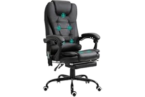 Vinsetto Fotel biurowy do masażu, krzesło biurowe, ergonomiczne krzesło z regulowaną wysokością, odchylane oparcie i pilot przewodowy, wysuwany podnóżek, obrotowy o 360°, czarny