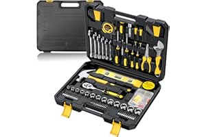 Proster Zestaw narzędzi domowych, zestaw narzędzi domowych, zestaw narzędzi ręcznych, zestaw narzędzi naprawczych, niezbędne narzędzia, pudełko z pazurami, młotek, klucz grzechotkowy, taśma miernicza itp. do naprawy warsztatów, warsztatów, garaży, 108 szt