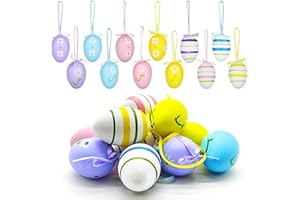 XQMMGO Pack of 12 Easter Eggs, Plastic Easter Eggs, Easter Eggs for Hanging, Easter Eggs, Easter Eggs Decoration, Easter Eggs for Indoor and Outdoor Use, Easter Decoration with Great Easter Motifs (B)