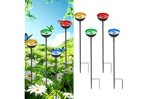 WSBXBB 4 Pack Bee Water stations, Colourful Bee Water Catcher Cups Garden Sculpture Decor, Bee Waterer & Butterfly Water stations, Colorful Outdoor Decor, Metal Garden Stakes(Yellow+Blue+Red+Green)