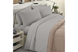 BANZAII TEXTILE INNOVATOR ONLINE Banzaii Completo Lenzuola Invernale Felpate in Flanella Anti-Pilling 100% Cotone, adatto anche ai materassi più alti, 3 pezzi, Una piazza e mezza Grigio Chiaro