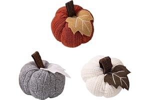 LATRAT Lot de 3 st höstdekorativa pumpor, konstgjorda pumpor, höstdekoration, mini halloween pumpor, mini virkade pumpor, små stickade pumpor