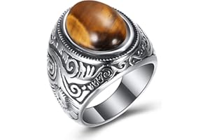 VQYSKO Bague Homme Acier Inoxydable Turquoise Pierre Artificielle Bague Homme Chevalière Vintage Homme Turquoise/Oeil du Tigre/Turquoise Blanche/Turquoise Noire Grande Taille