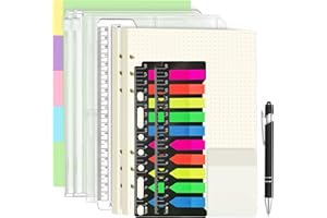 Sheryl&Rain 134 Stück A5 Papier Ringbucheinlagen Nachfüllbares Set, 6 Ringe Gepunktetes Nachfüllbare Notizpapier 120 Blätter Ringbuch A5 Nachfüllbar, Trennblätter, Bunte Notizzettel, Umschlag Taschen