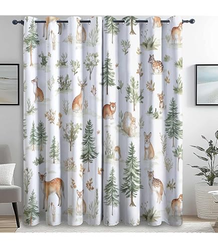 Safari Dschungel-Vorhänge Fürs Kinderzimmer – Mit Verdunklung & Süßen Tier-Motiven (117x183cm, 2-teilig)