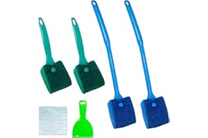 EPISKEY 4 Pcs Double Sided Aquarium Fish Tank Sponge Cleaning Brush, Long Handle Fish Tank Algae Cleaner Aquarium Algae Scraper for Glass Aquariums (6 PCS)