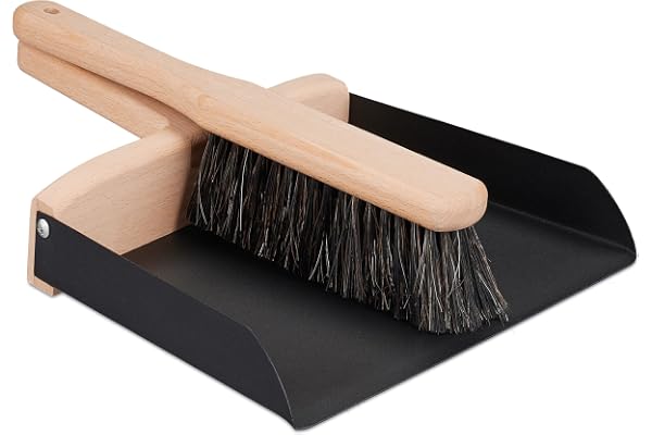 Relaxdays sopset, set med handborste & sopskyffel, svart/natur