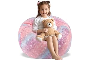 AmiCera Bean Bag Cover, Kids Bean Bag without Filling, Rainbow Beanbags for Children, Flannel Comfortable & Safe Kids Sofa, Stuffed Animal Storage Baby Chair Kids Bedroom Furniture, Pink (No Filling)