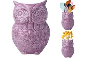 Comfify Portautensili da gufo Crock & Organizer da cucina in ceramica decorativa, in un bel colore viola - Utensili da cucina e regalo perfetto in ceramica da cucina – 12.7cm x 17.78cm x 10.16cm
