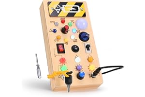 Do-Electr Montessori Busy Board - LED Lichtschalterspielzeug Activity Board Holzspielzeug mit 8 Schalter Sensorisches Lernspielzeug für Kleinkinder ab 2 3 4 Jahr, NS-YF-044