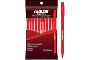 Eziglide Ballpoint Red Pen, Pack of 10 Ballpoint Pens, Smooth Writing Action-Medium Point 1.0mm Coloured Pens Multipack - Ball Point Pens Ideal Pens for School, Home or Work Stationery Supplies