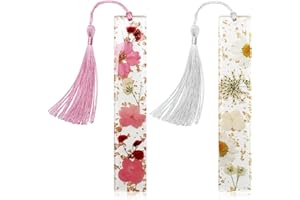Lesezeichen, Lesezeichen Gepresste Blumen, Kaluofan 2PCS Lesezeichen Personalisiert, Getrocknete Blumen Harz Lesezeichen, Bookmark, Quaste Nettes Lesezeichen,Transparentes Lesezeichen Trockene Blumen