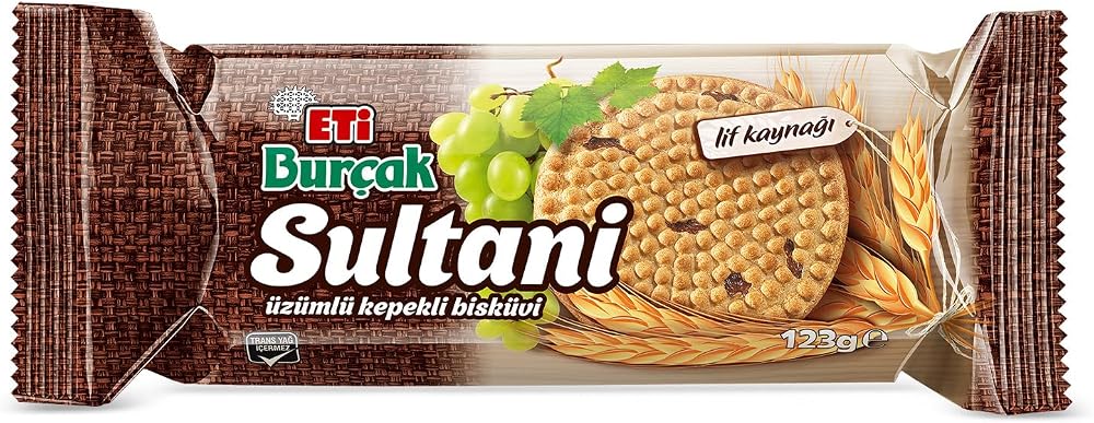 Eti Burçak Sultani Üzümlü Kepekli Bisküvi 123 g x 18 Adet