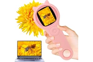 SDHIIOLP Microscope for Kids, Handheld Digital Magnifying Glass with Light Portable Educational Science Toys, Pocket Mini Microscope 200x Zoom, Birthday Gifts for 4-12 Years Kids (Pink)